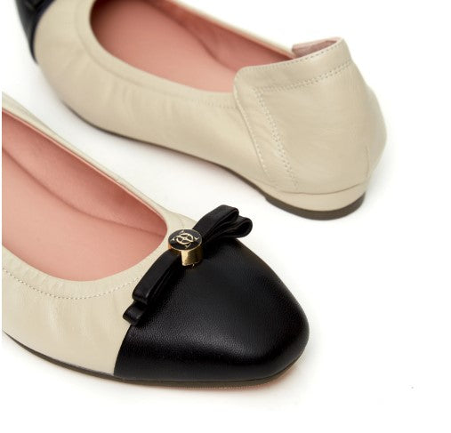 O&B Beige Avenue Lambskin Leather Flat Shoes Audrey Her