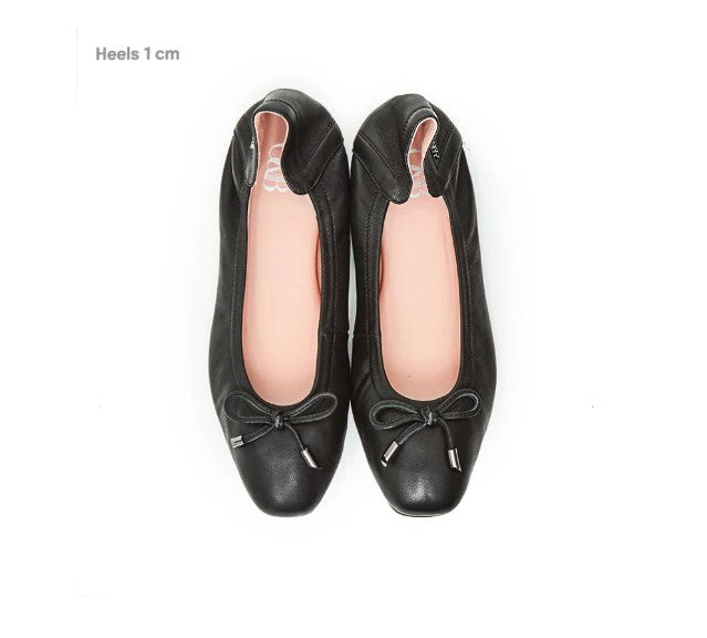 O&B Black Lambskin Leather Flat Shoes Audrey