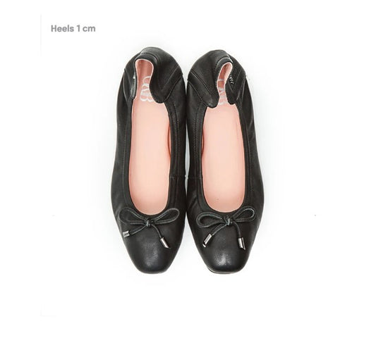 O&B Black Lambskin Leather Flat Shoes Audrey