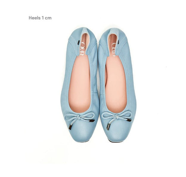 O&B Cotton Blue Lambskin Leather Flat Shoes Audrey