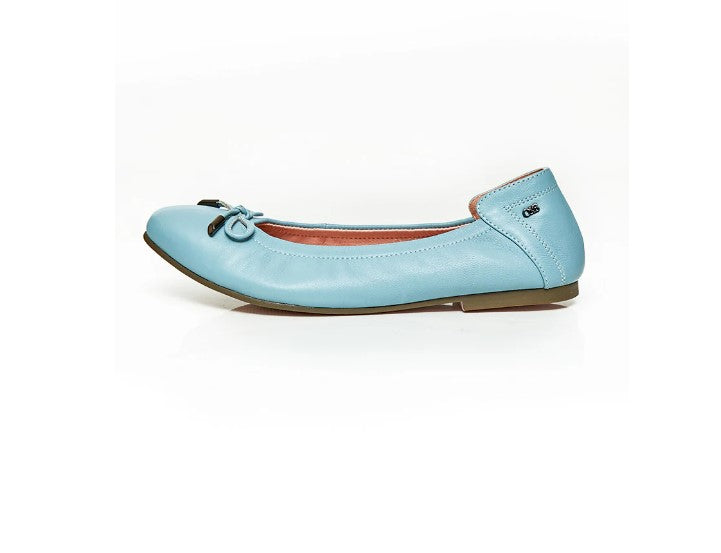 O&B Cotton Blue Lambskin Leather Flat Shoes Audrey