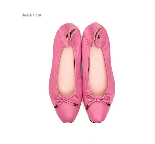 O&B Flamingo Pink Lambskin Leather Flat Shoes Audrey