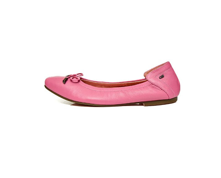 O&B Flamingo Pink Lambskin Leather Flat Shoes Audrey