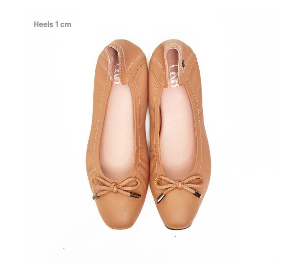 O&B Latte Brown Lambskin Leather Flat Shoes Audrey