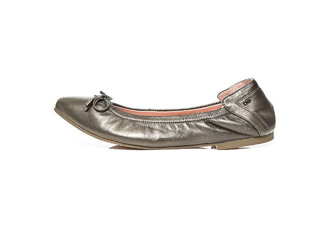 O&B Metallic Black Lambskin Leather Flat Shoes Audrey