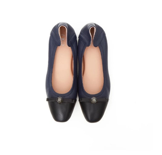 O&B Midnight Blue Lambskin Leather Flat Shoes Audrey Her