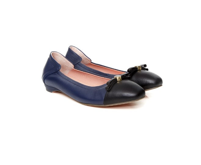 O&B Midnight Blue Lambskin Leather Flat Shoes Audrey Her