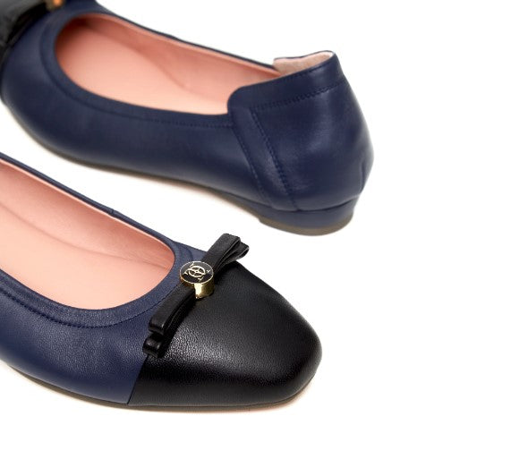 O&B Midnight Blue Lambskin Leather Flat Shoes Audrey Her