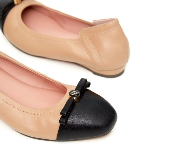 O&B Milk Tea Lambskin Leather Flat Shoes Audrey Her