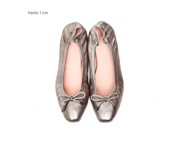 O&B Platinum Lambskin Leather Flat Shoes Audrey