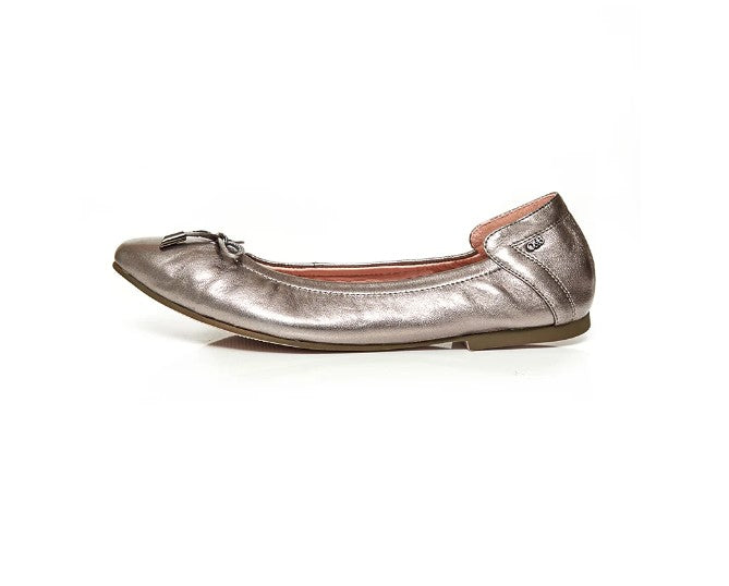 O&B Platinum Lambskin Leather Flat Shoes Audrey